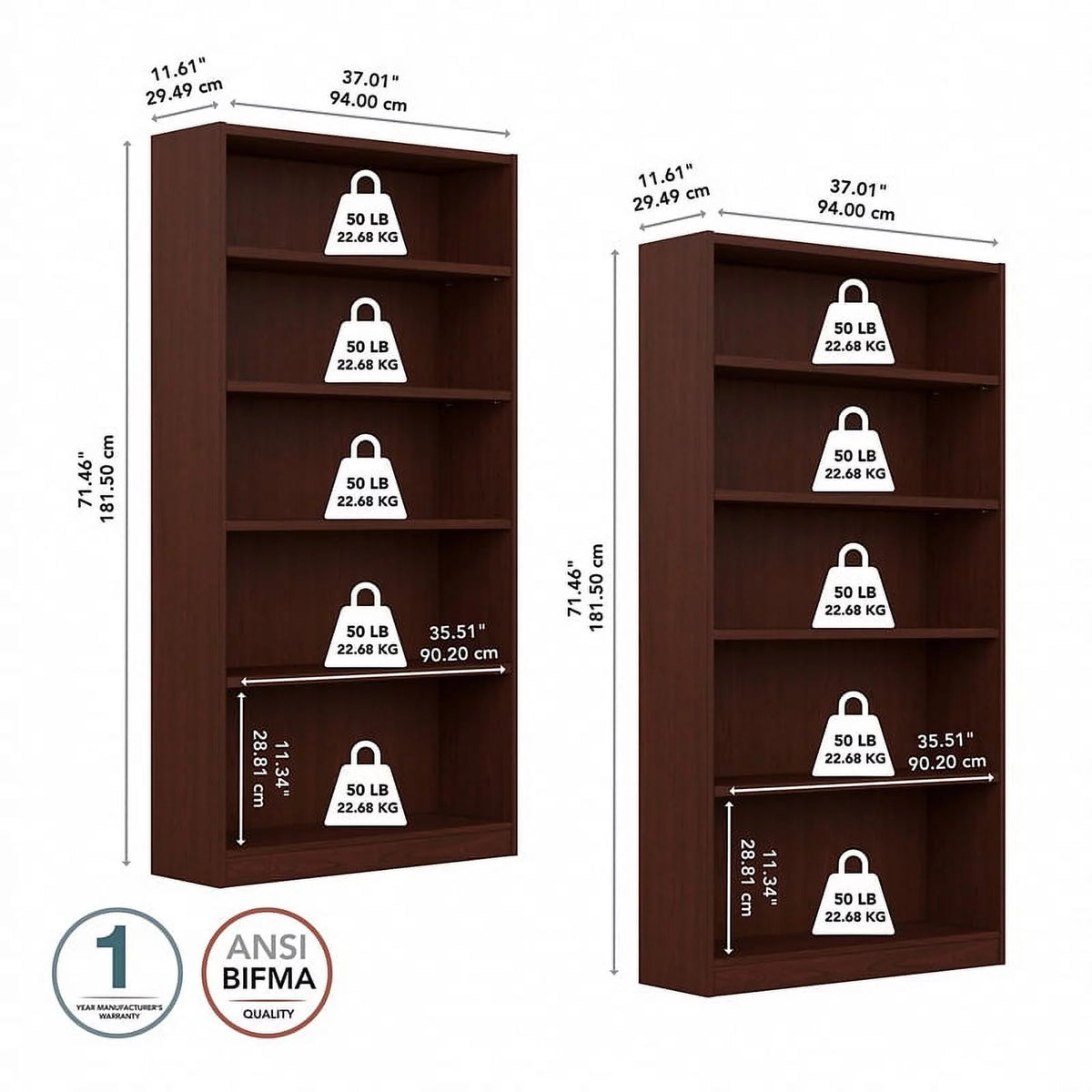 5 Shelf Bookcase Set of 2 T4028