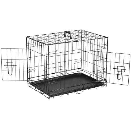 36 Inch Double Door Metal Dog Crate with Divider Panel and Plastic Leak-Proof Pan Tray R562214