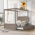 Light Brown Full Size Wood Canopy Platform Bed with 2 Drawers and Trundle Z4229