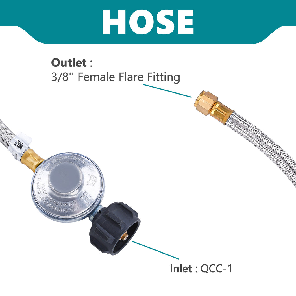 6Ft Propane Regulator and Hose, 3/8" Female Flare F4130