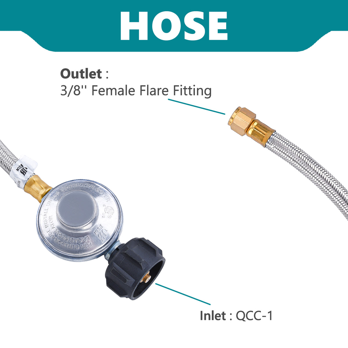 6Ft Propane Regulator and Hose, 3/8" Female Flare F4130