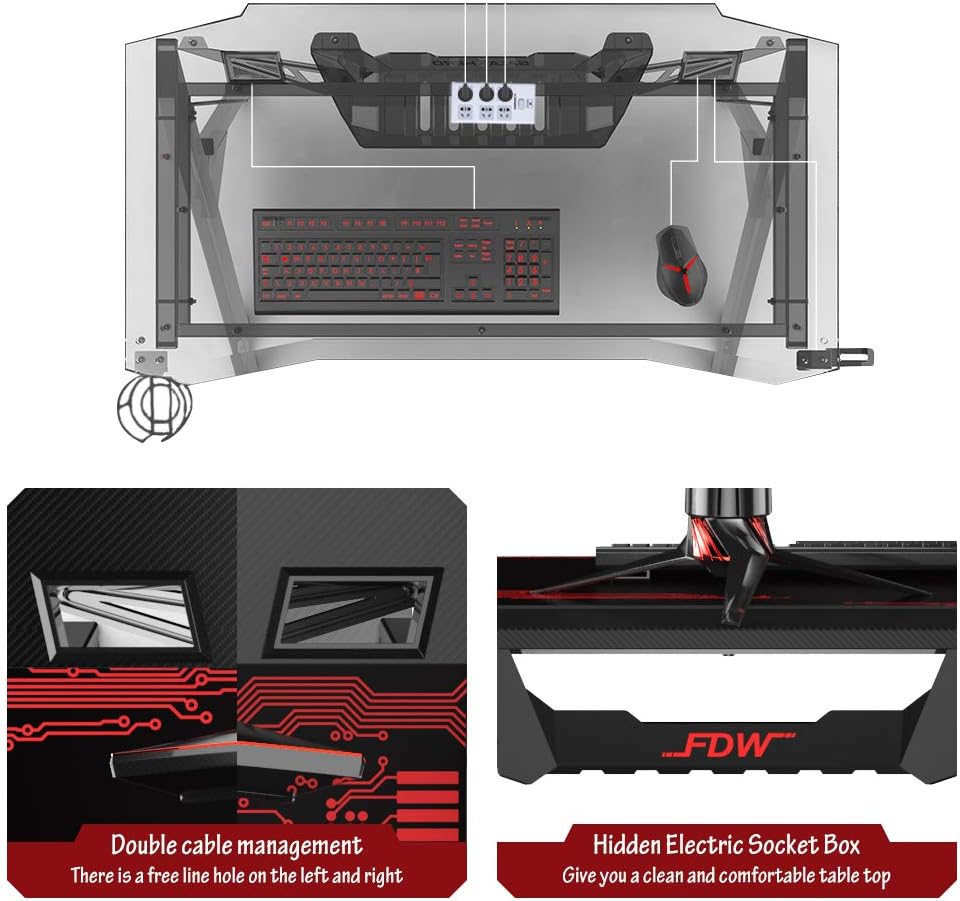 44 inch Carbon Fiber Gaming Desk with Cup Holder S992