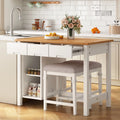 White 3-piece Rubber Wood Kitchen Island Set with 2 Shelves and 3 Drawers U16947