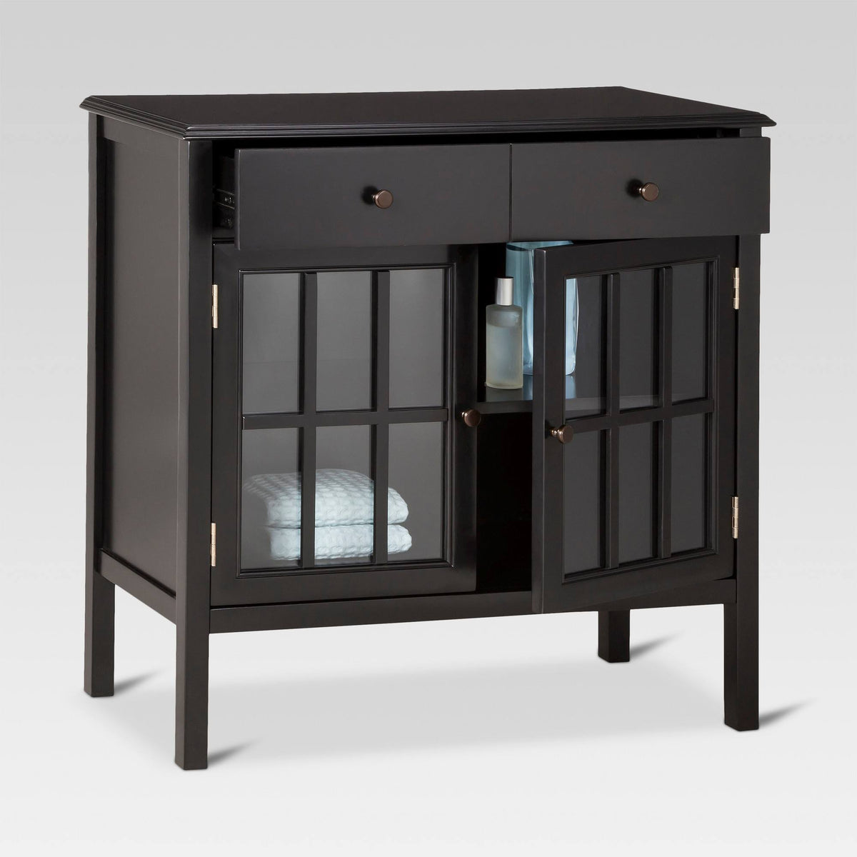 2 Door Cabinet with Drawers, Black U565036