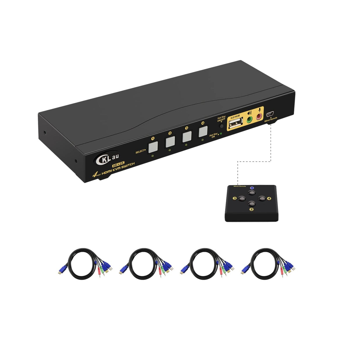 KVM Switch HDMI 4 Port with USB Hub, Audio and 4 KVM Cables R97293
