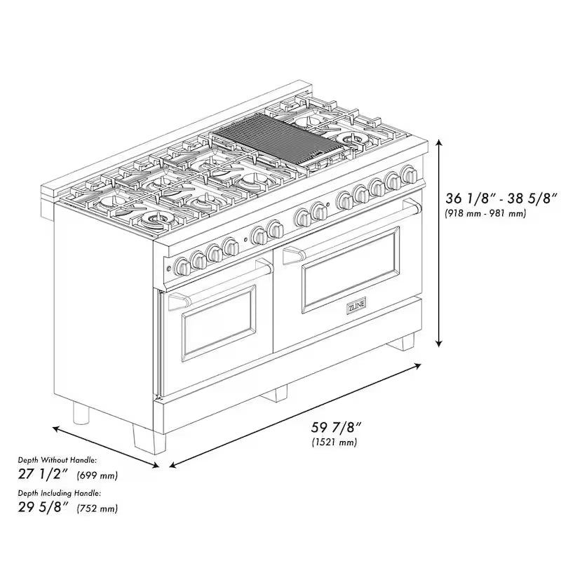 9 Burner Double Oven Dual Fuel Range with Black Matte Door F748