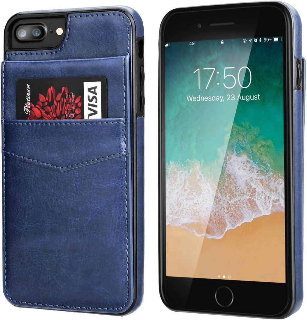 Blue Leather Wallet Case for iPhone 7 Plus 8 Plus with Card Holder Z165