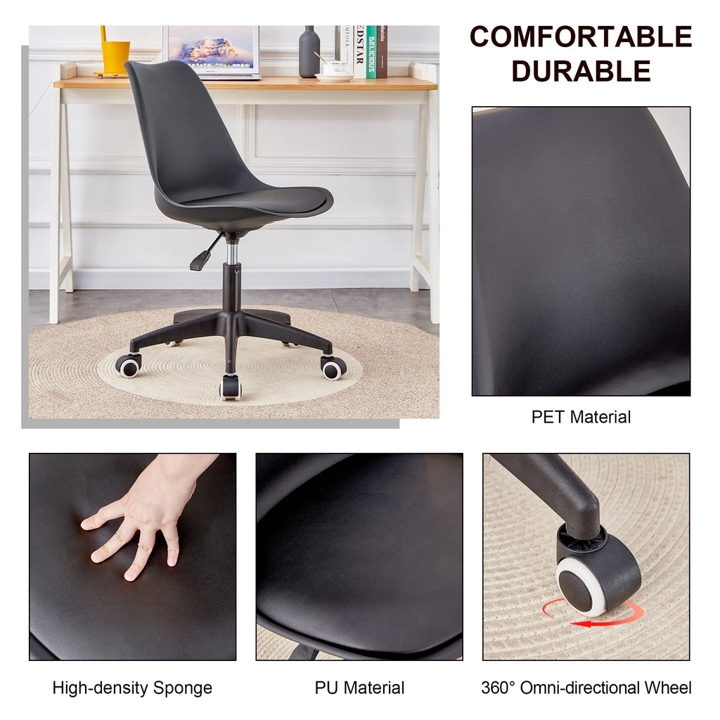 Black Adjustable 360 °Swivel Armless Computer Chair J991