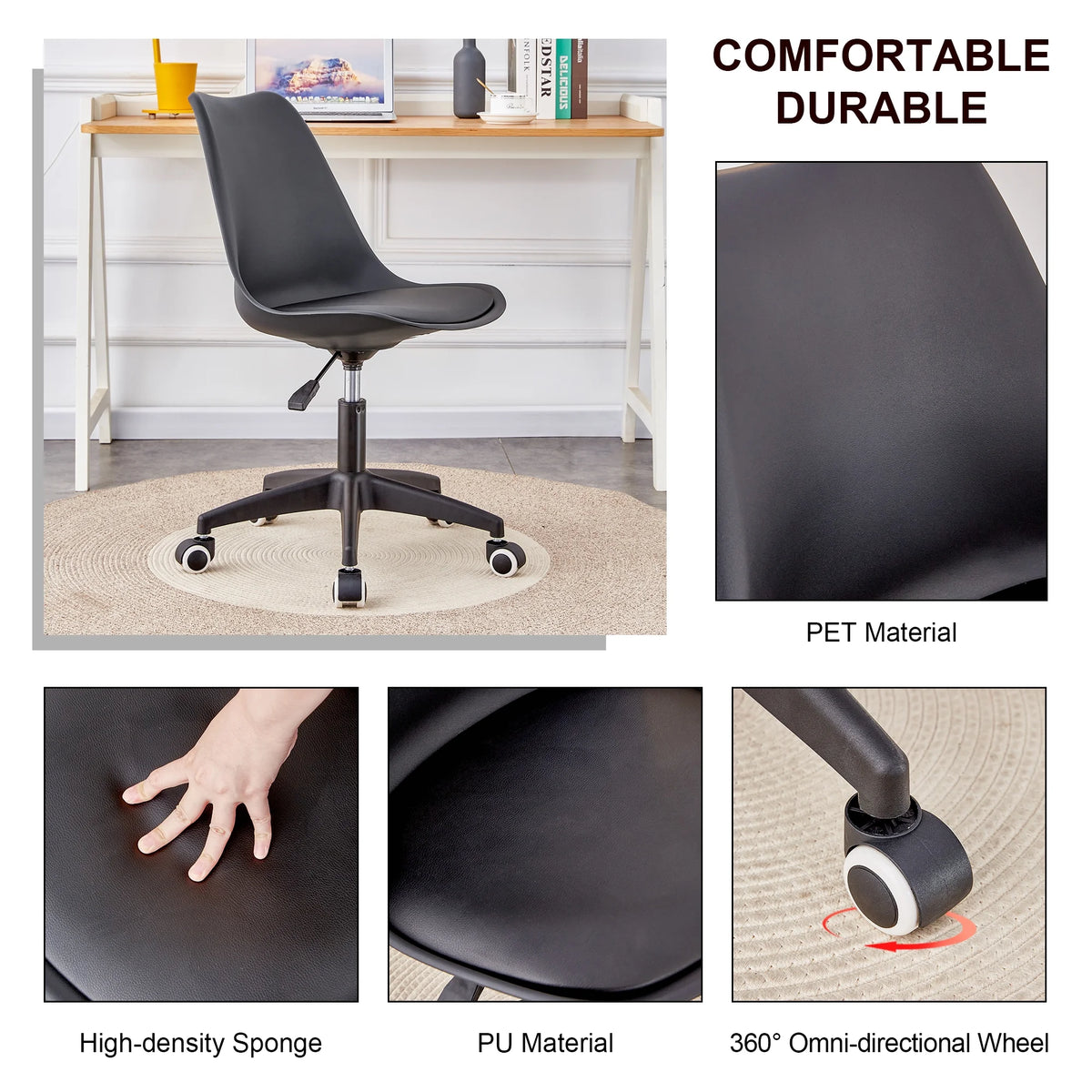 Black Adjustable 360 °Swivel Armless Computer Chair J991