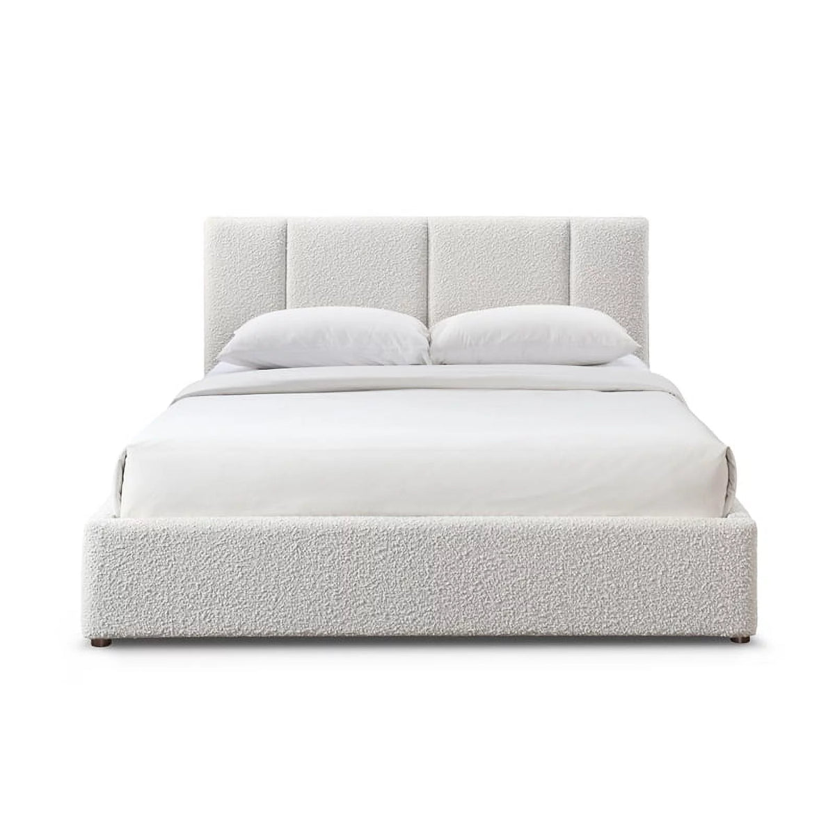 Queen Bed Cream Beige Boucle Fabric N874793
