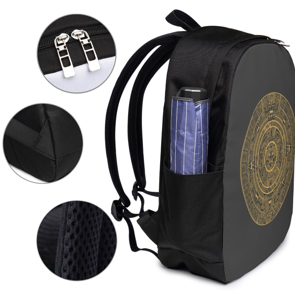 Golden Aztec Maya Calendar Prints Travel Laptop Backpack C924386