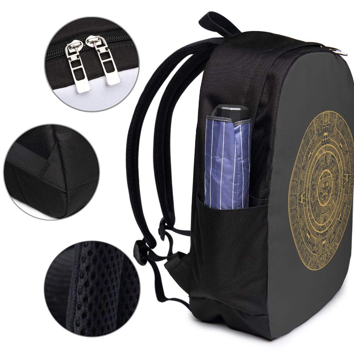 Golden Aztec Maya Calendar Prints Travel Laptop Backpack C924386