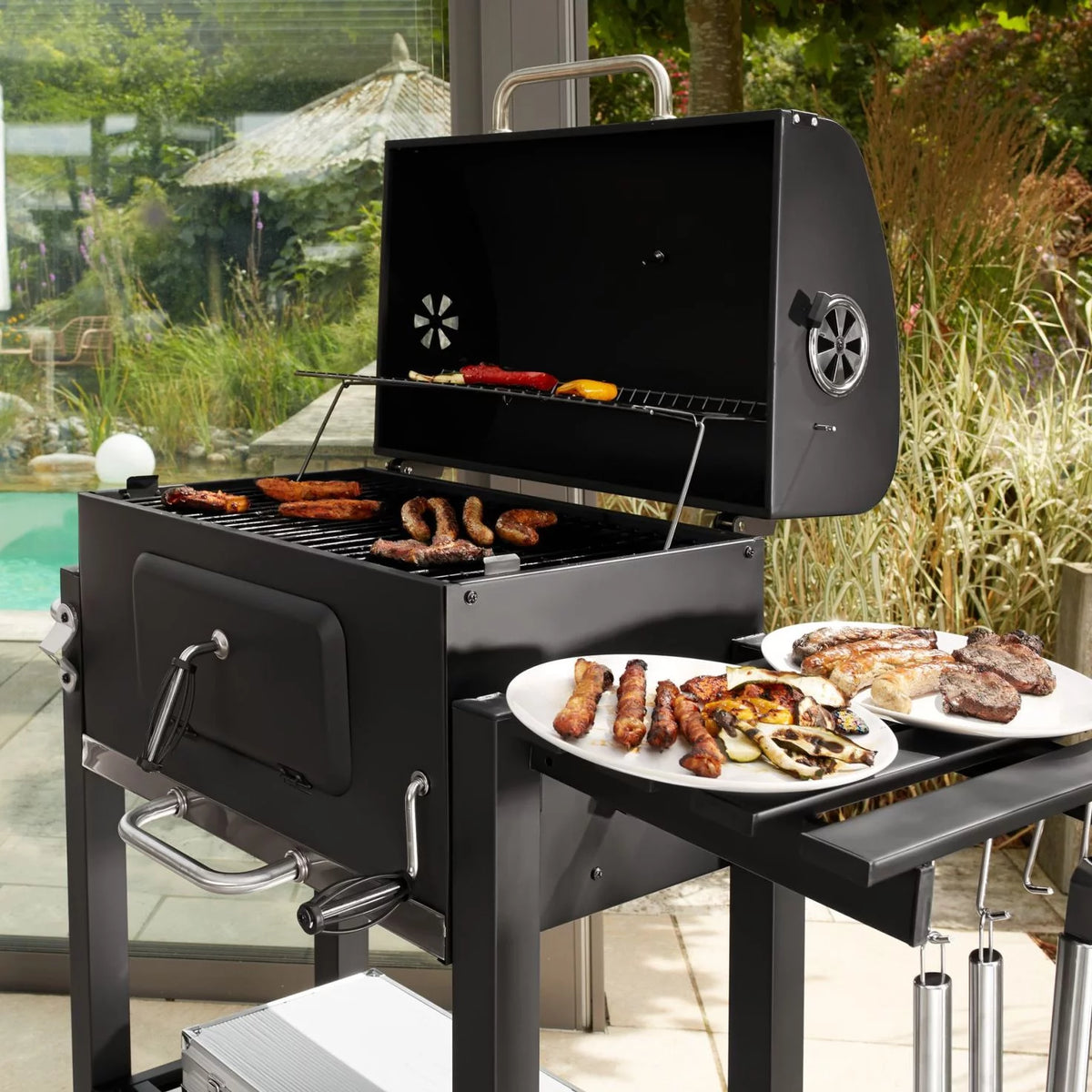 24-inch Charcoal BBQ Grill with 2 Folding Side Shelves K63406