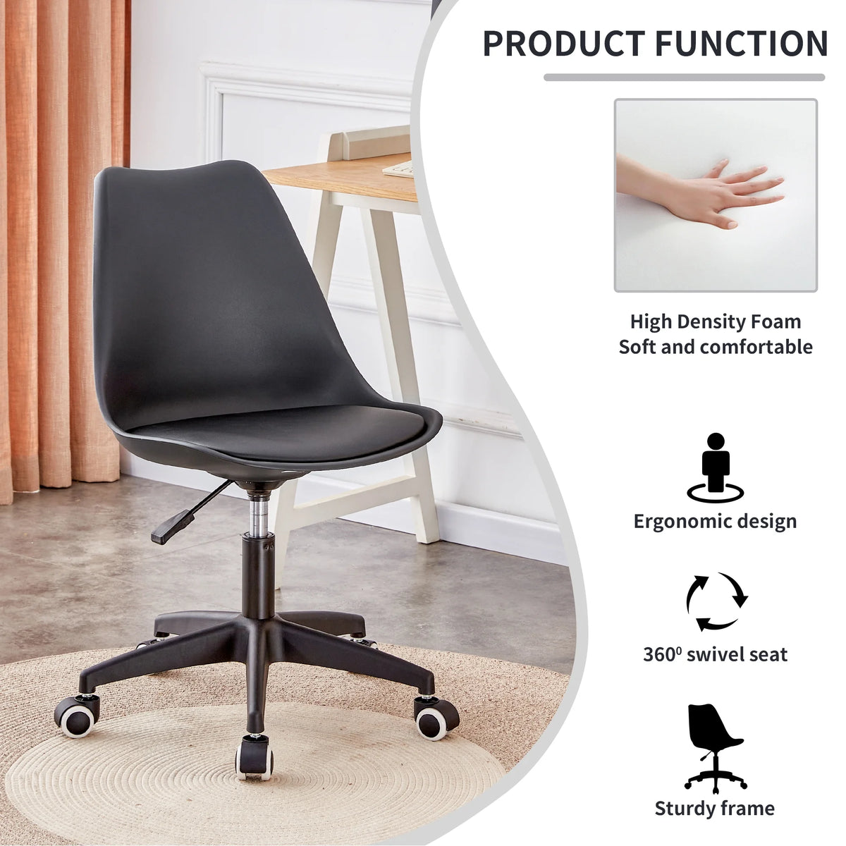 Black Adjustable 360 °Swivel Armless Computer Chair J991