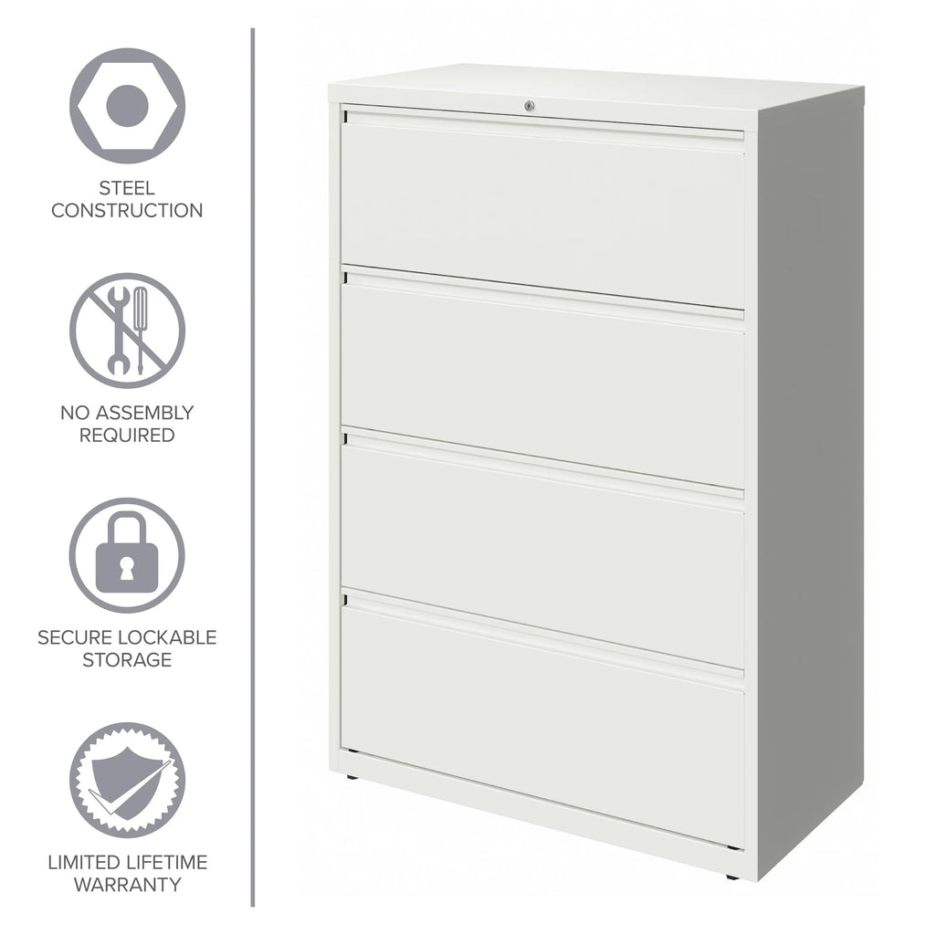 36 Inch Wide 4 Drawer Metal Lateral File Cabinet White D45163
