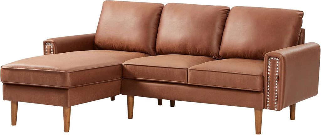 Brown L-Shape Sofa Couch with Suede Fabric U19157