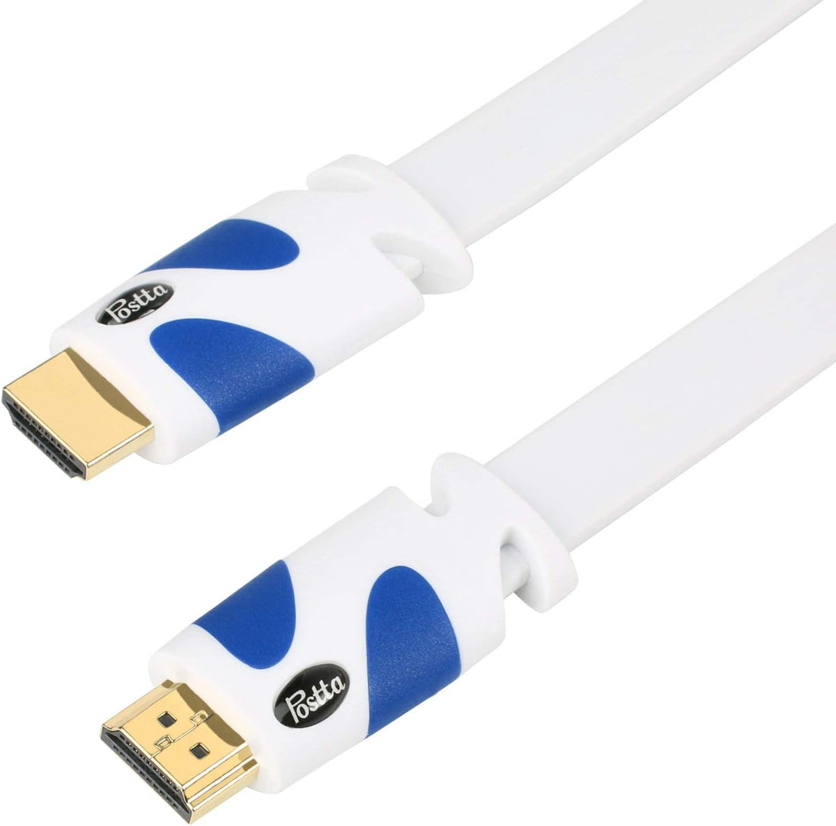 Flat HDMI 2.0 Cable 100 Feet with Signal Booster, White Blue, Pack of 2 M2628
