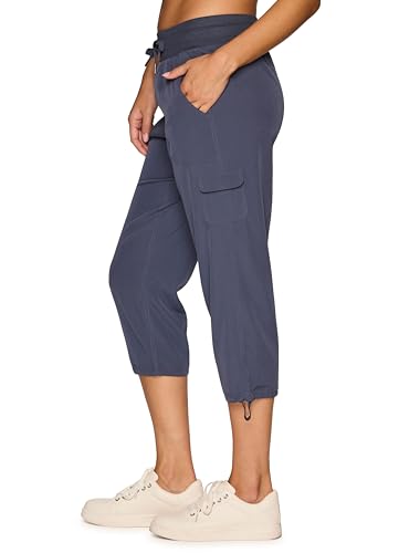 Women's Cargo Capri Pant with Pockets Lightweight Woven with Drawstring J447