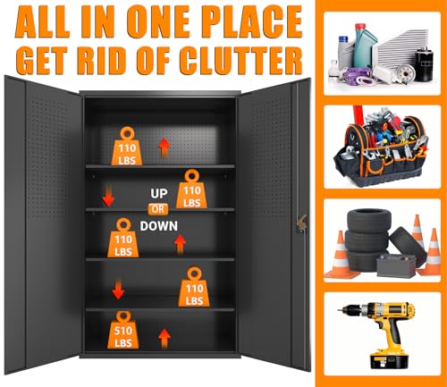 72 Inch Black Lockable Metal Storage Cabinet with Wheels N288