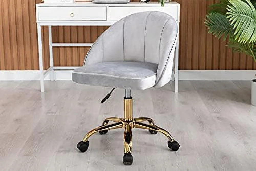 Velvet Home Office Desk Chair with Gold Metal Legs Y9456
