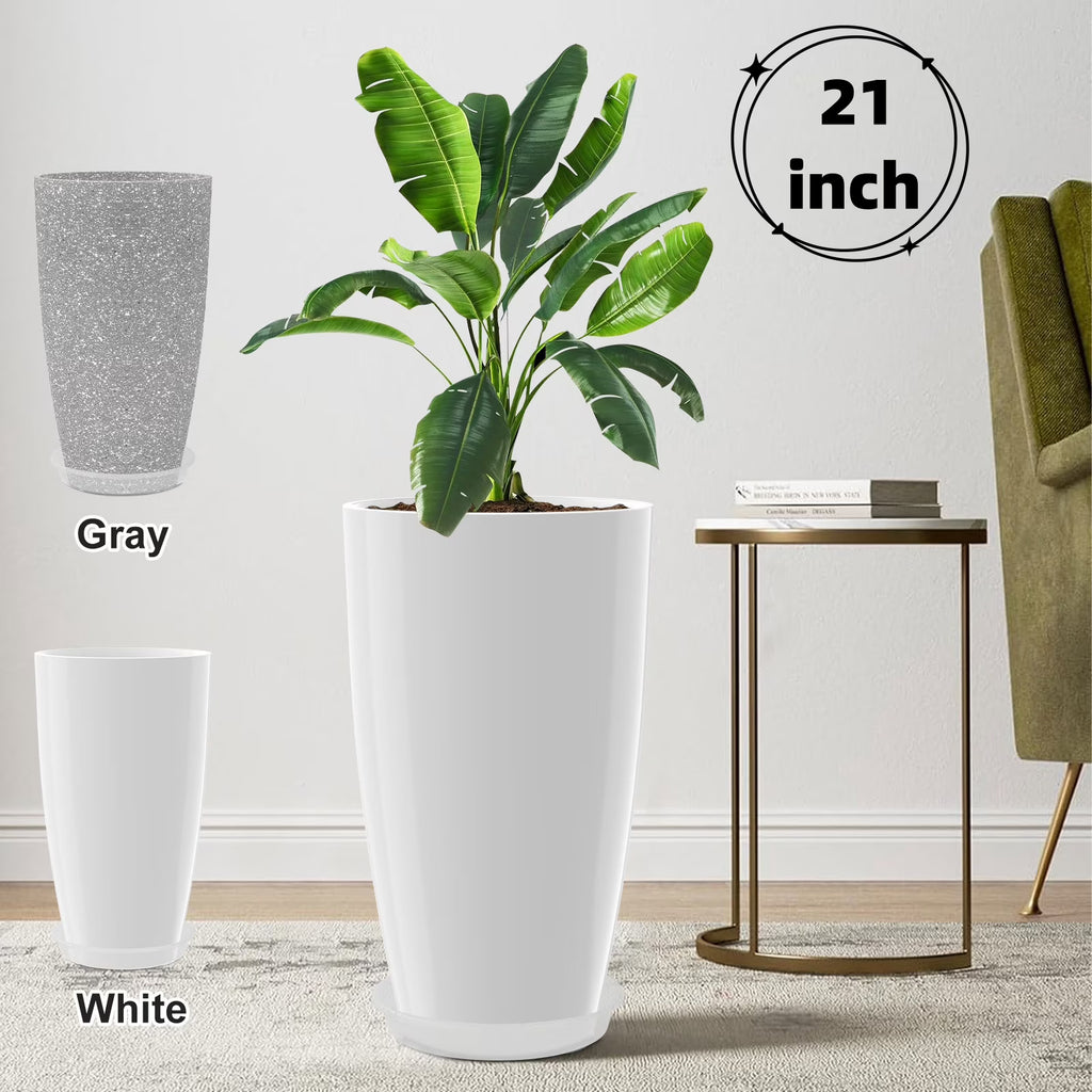 White 21inch Round Stackable Plastic Planters U99944