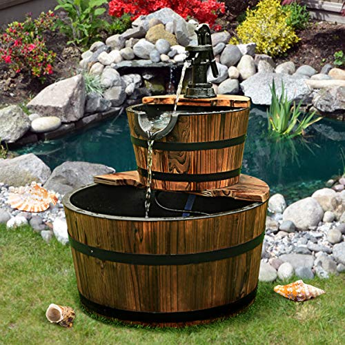 2-Tier Barrel Waterfall Fountain with Electric Pump L577121