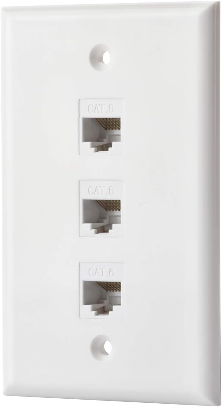 Cat6 Keystone Ethernet Wall Plate Female to Female White 6 Port Pack of 2 I455