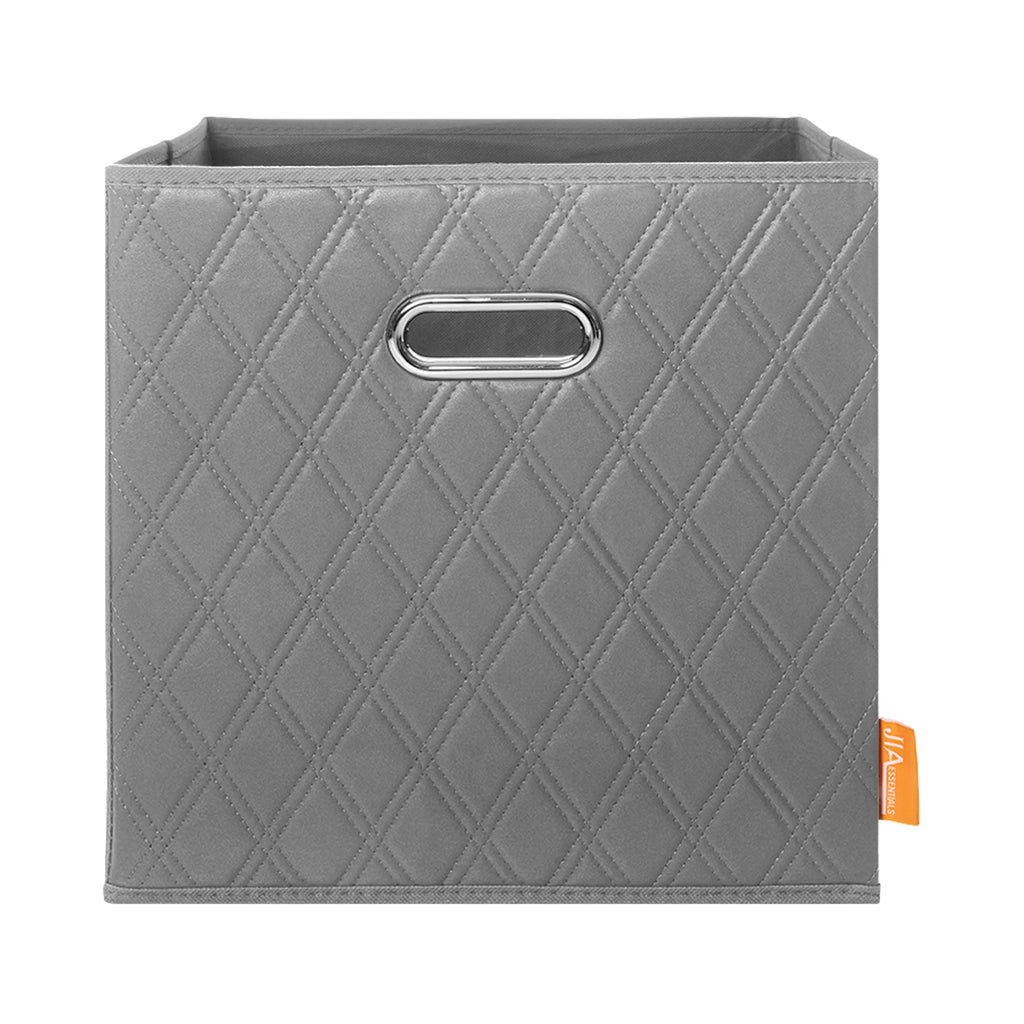 Gray Foldable Faux Leather Storage Cube Bins Set of Four O55337