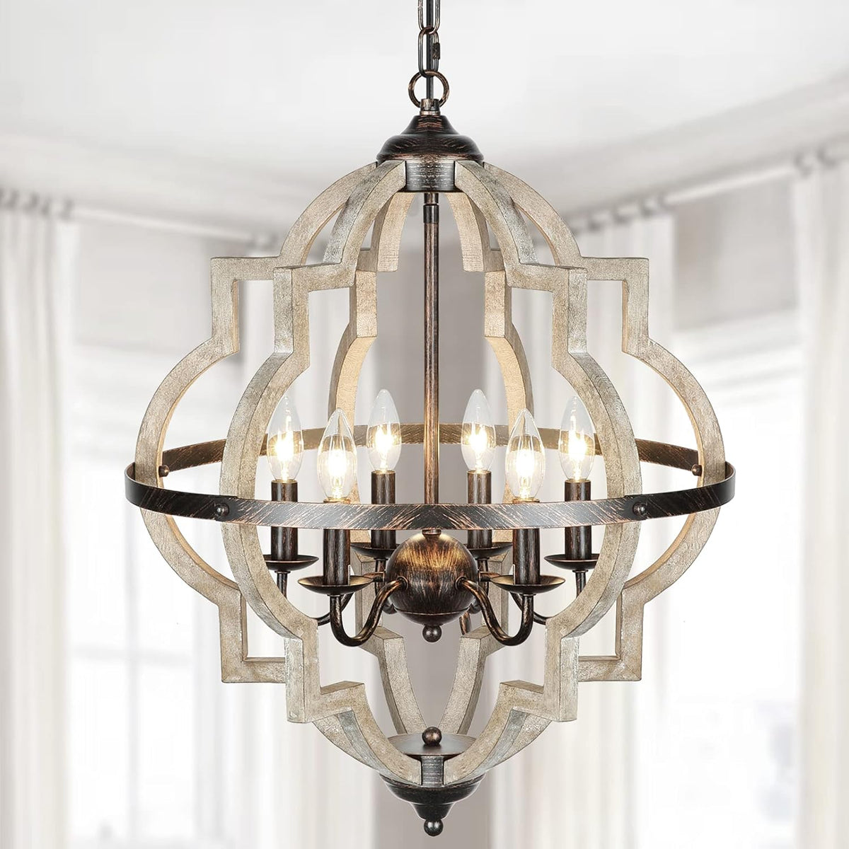 6 Light Farmhouse Chandelier with Globe Light Fixture L585766