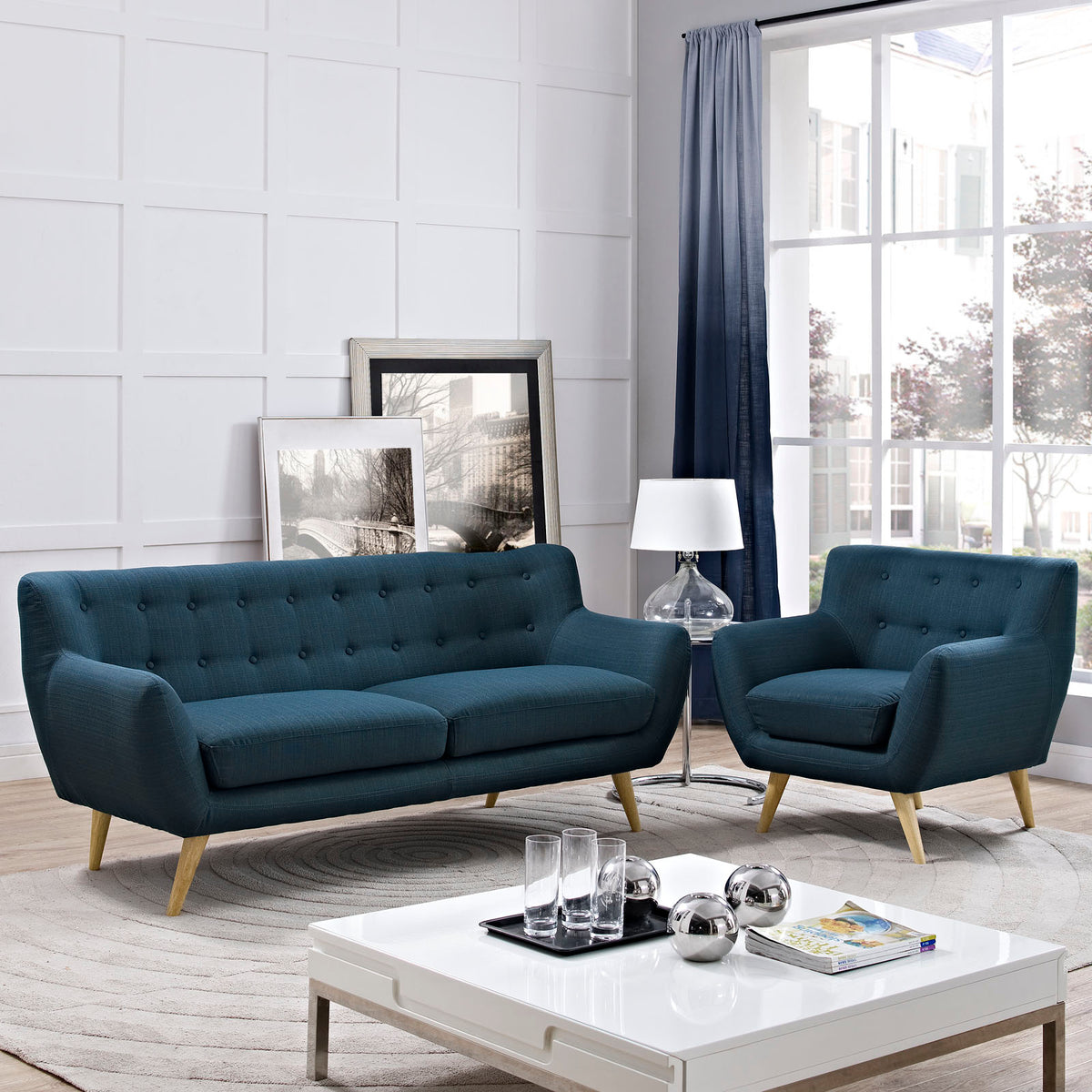 Navy Fabric Two PCS Living Room Set G247445
