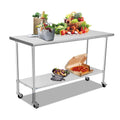 Stainless Steel Table 48 x 24 Inches with Caster Backsplash and Adjustable Undershelf Metal Utility Work Workstations K7236