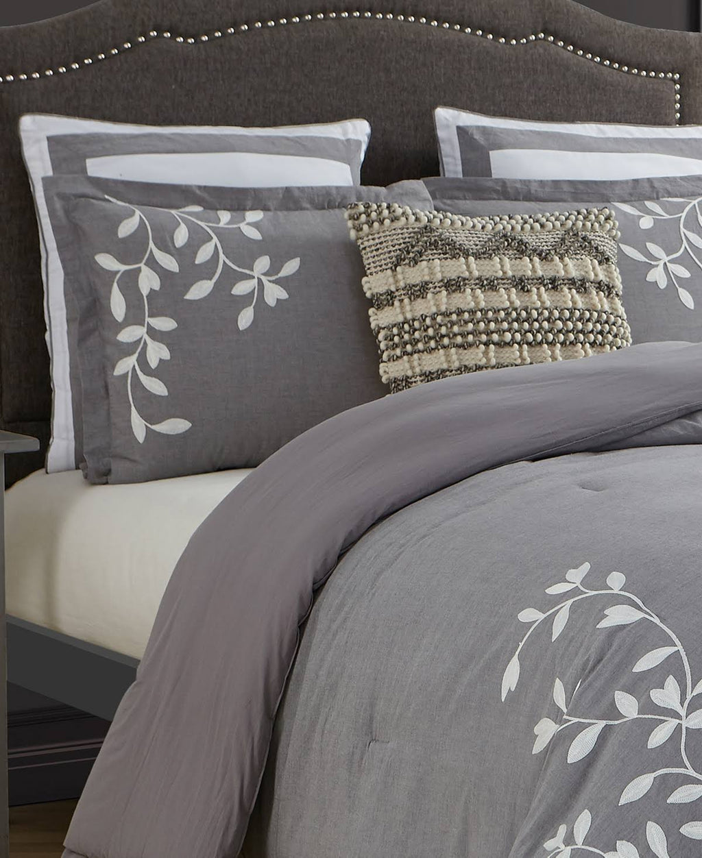 Queen Grey Chambray Cotton Comforter Set W98777