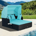 Red Rattan Daybed with Canopy and Side Tables S1204