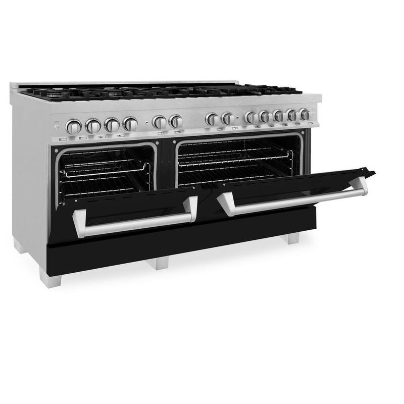 9 Burner Double Oven Dual Fuel Range with Black Matte Door F748