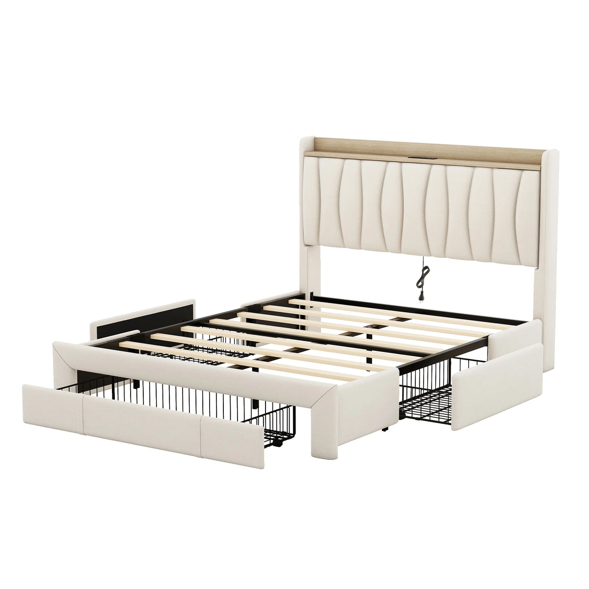 Queen Size Upholstered Platform Bed Frame with 3 Drawers G7359