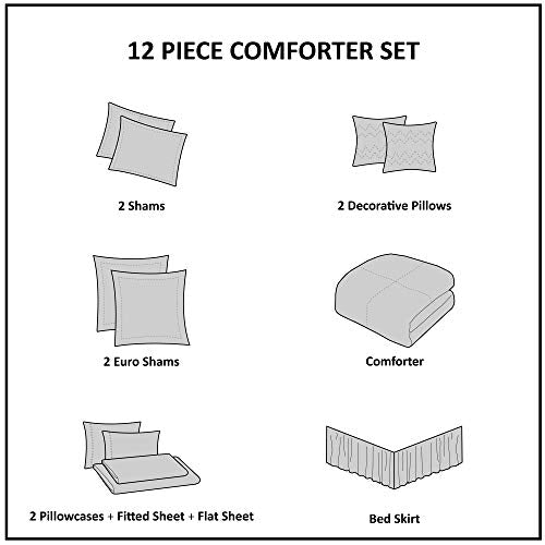 California King Black 12 Piece Faux Silk Cotton Comforter Set N43685