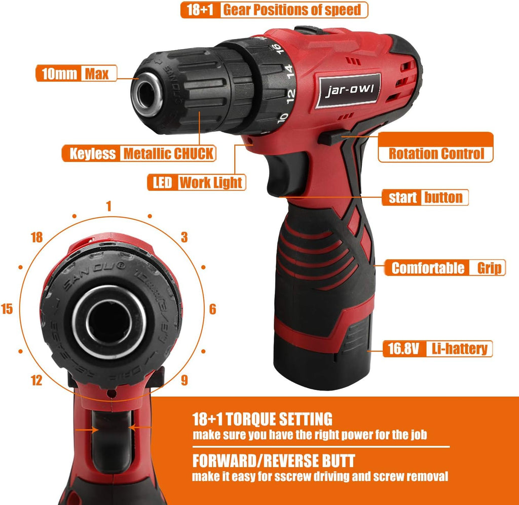 16.8V Cordless Drill Set with 2 Batteries V1942