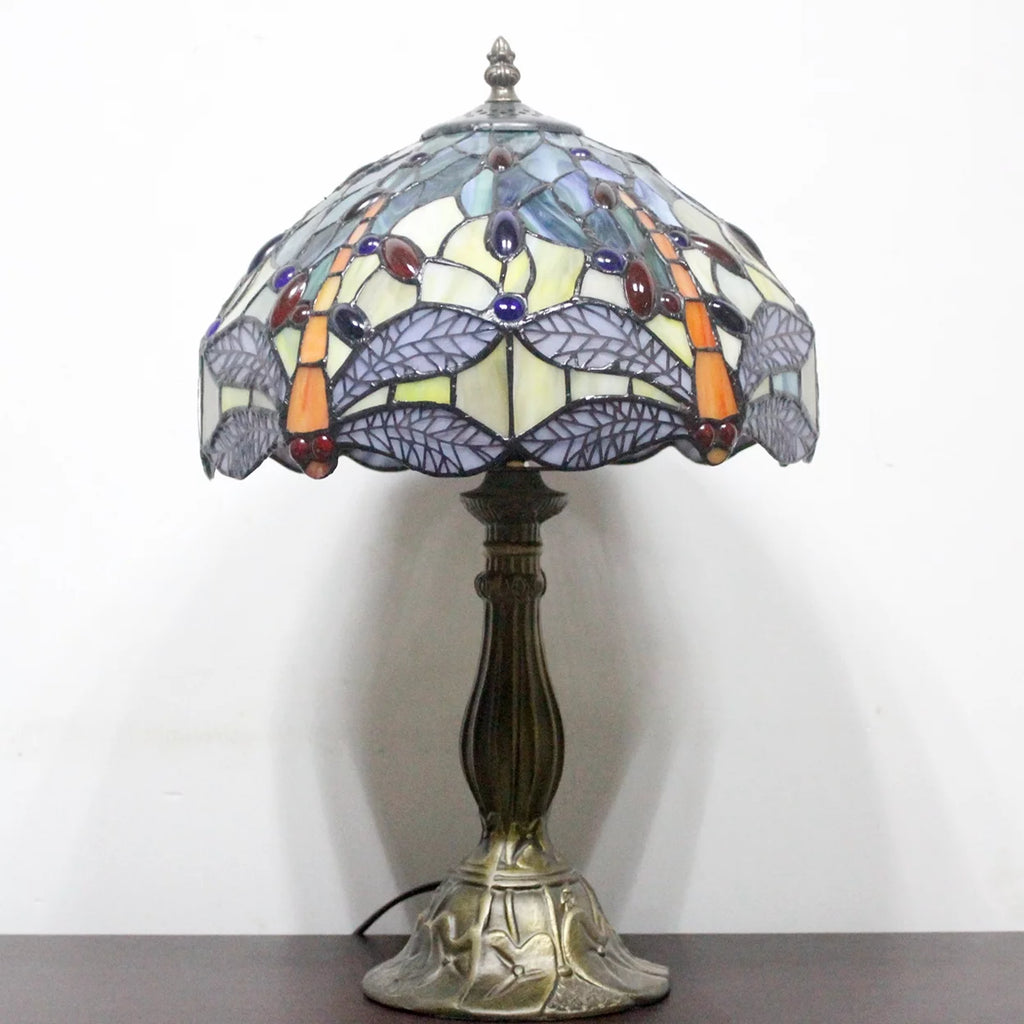 Sea Blue Yellow Stained Glass Dragonfly Style Table Lamp P57299