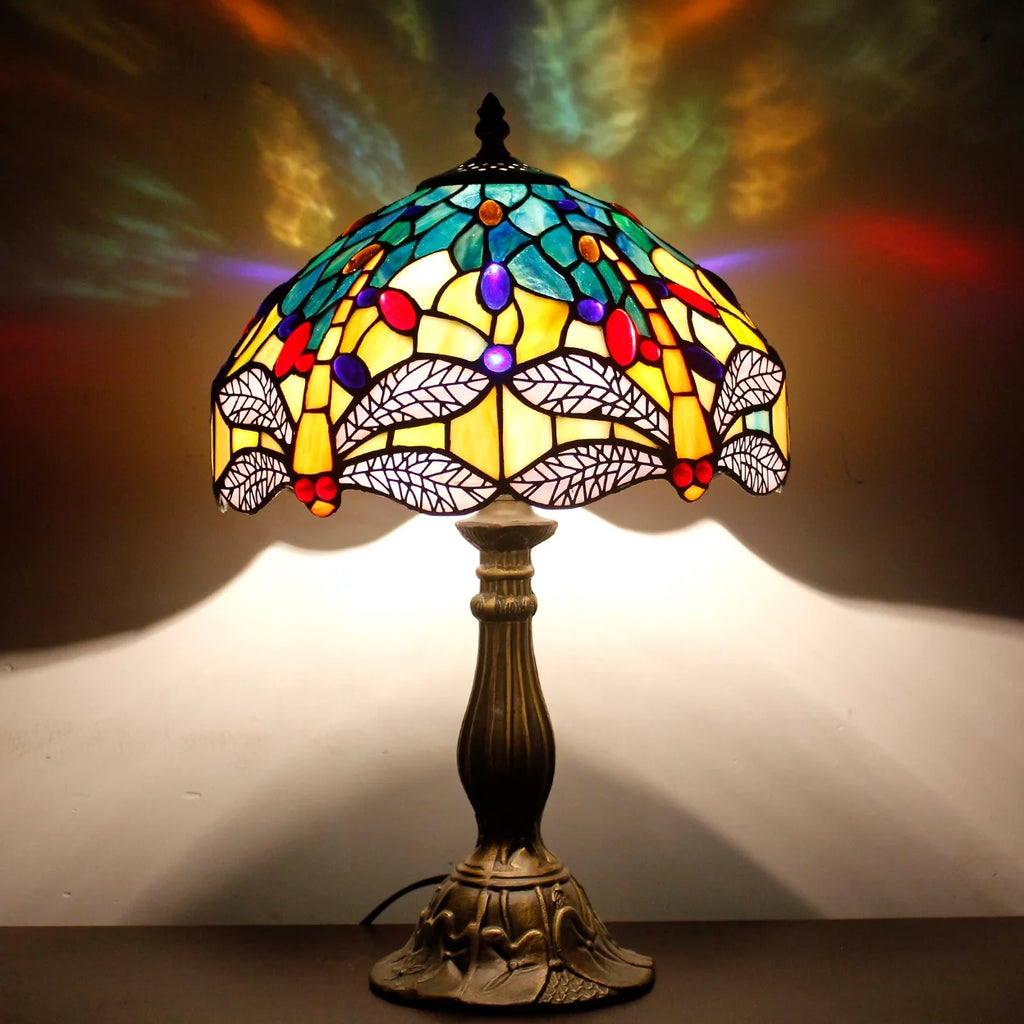 Sea Blue Yellow Stained Glass Dragonfly Style Table Lamp P57299