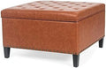 Orange Upholstered Tufted Ottoman Bench with Wood Legs T895