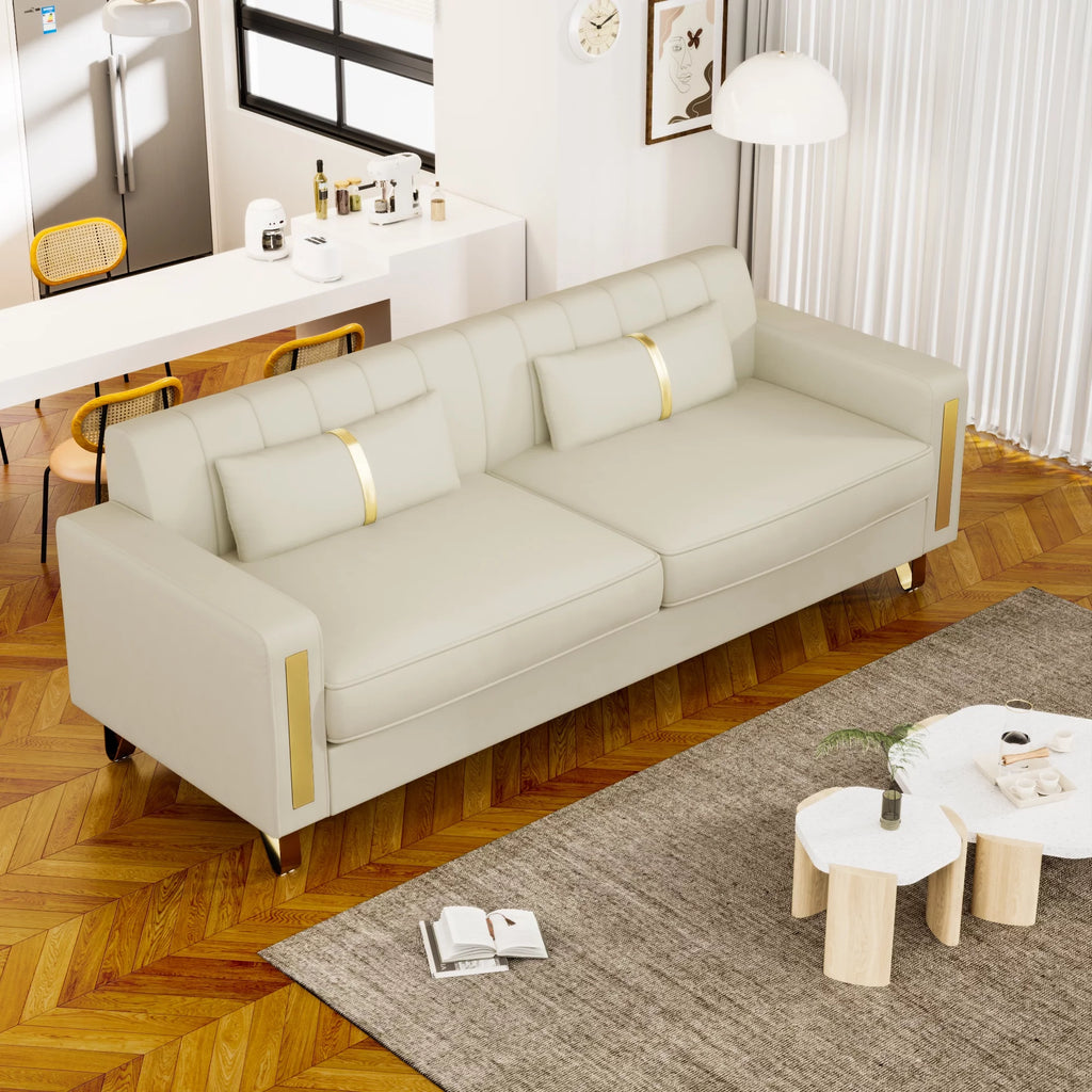 Velvet Upholstered Sofa with Pillows Gold Metal Legs T677