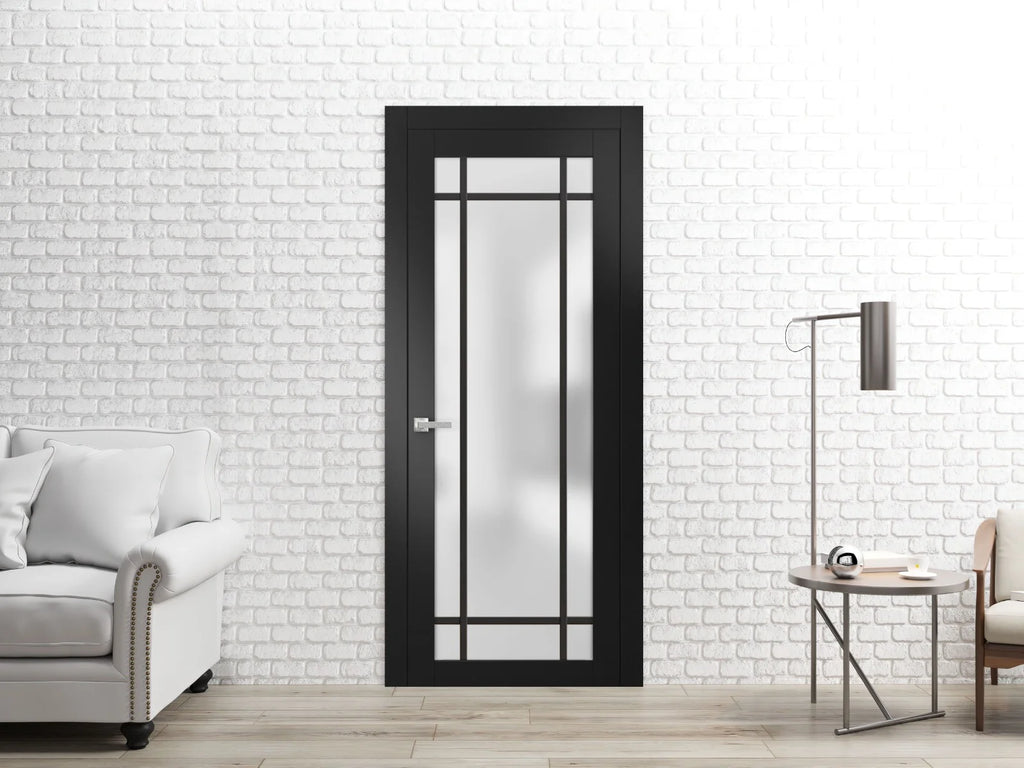 Matte Black Frosted Glass Solid French Door 32 x 84 inches I150