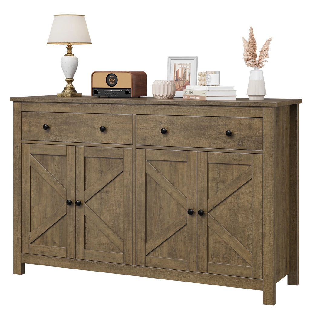 Brown 4-Door 2-Drawer Wood Buffet Cabinet G979