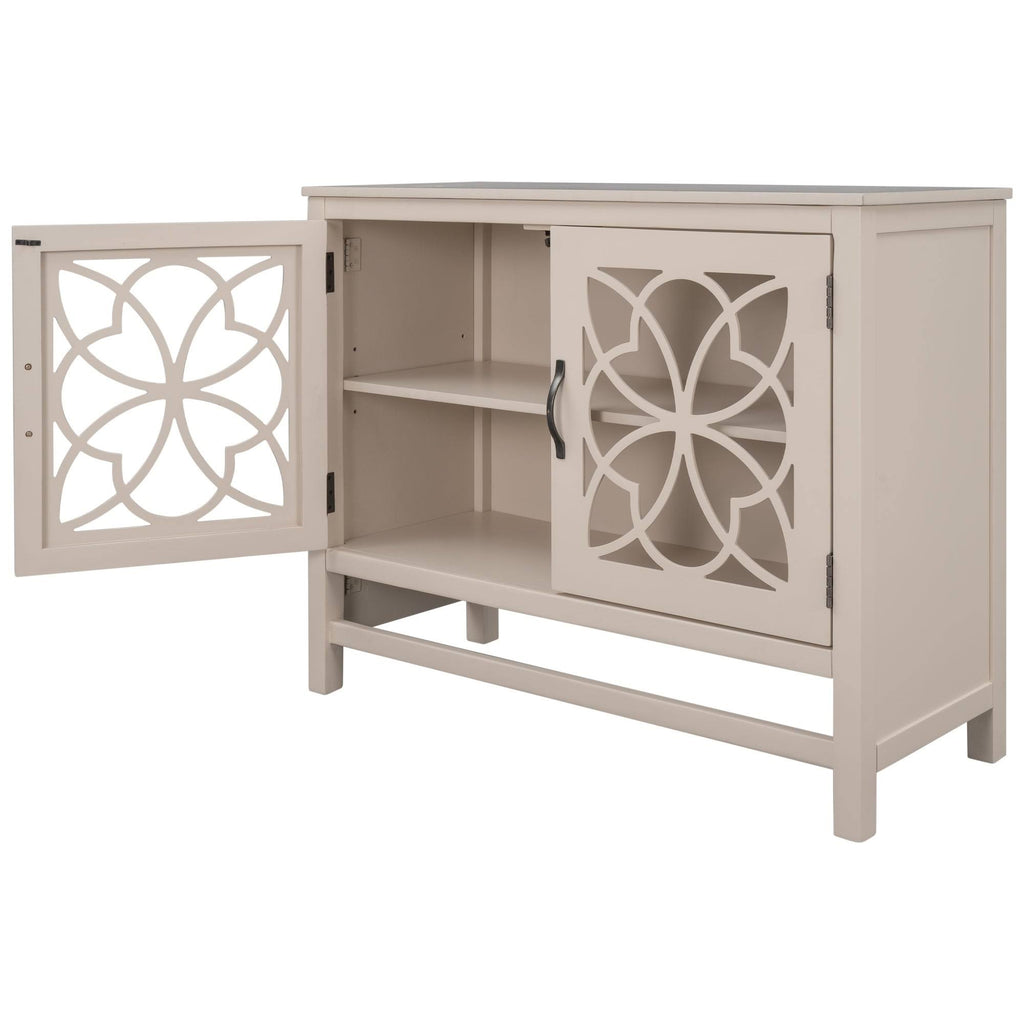 Cream White Wood Accent Sideboard Storage Cabinet with Doors and Shelf R574
