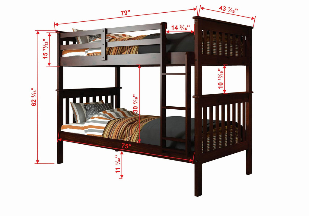 Twin/Twin Mission Bunk Bed with Under Bed Drawers Cappuccino Finish E4466