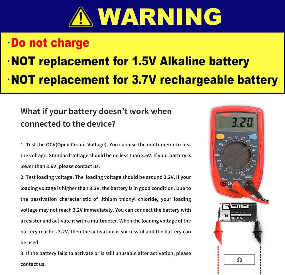 3.6V Lithium Battery 1/2 AA Size 1200mAh B793