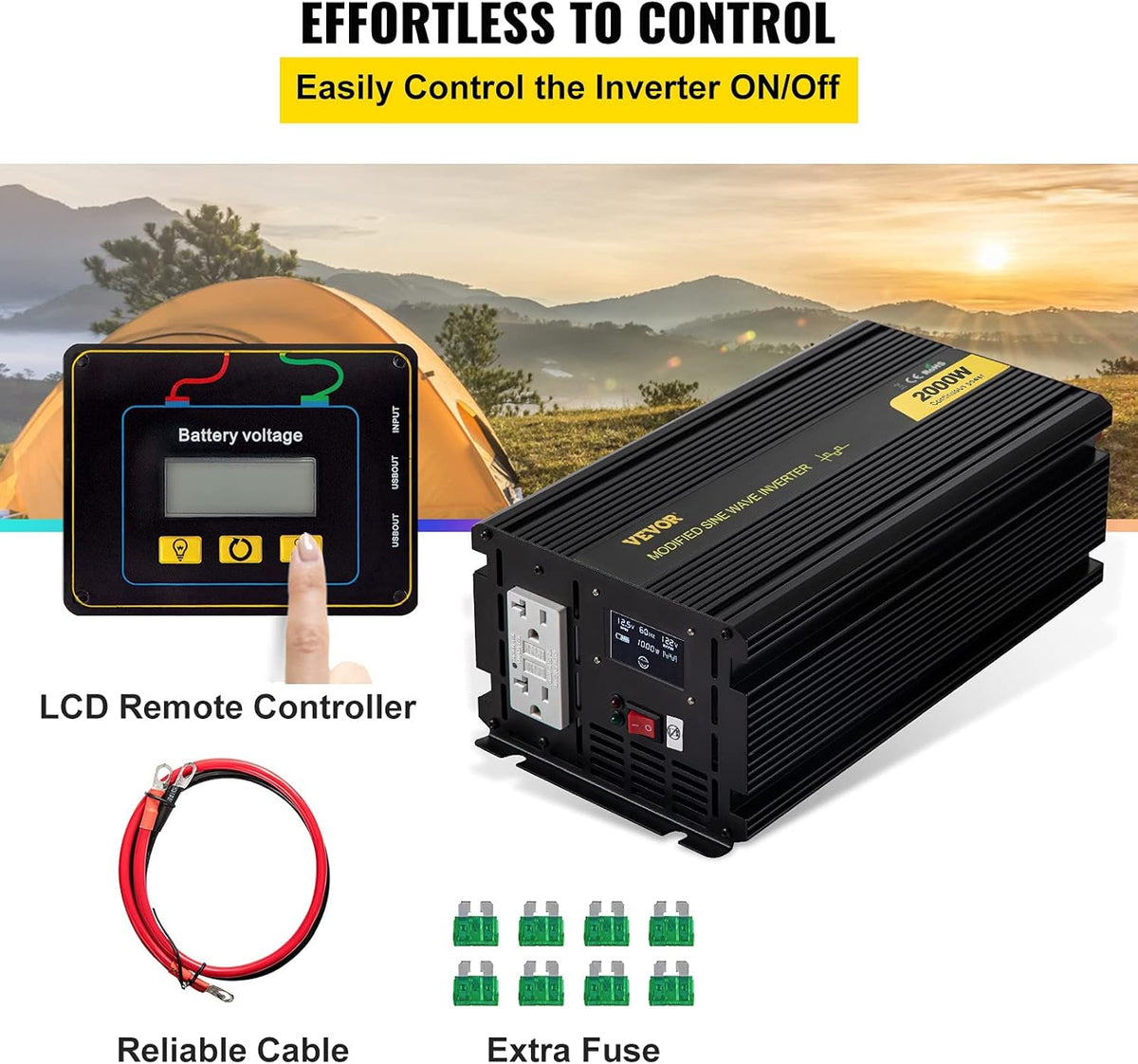 2000W Modified Sine Wave Power Inverter with LCD Display A580862