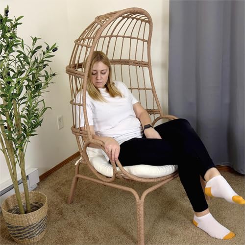Beige Wicker Egg Chair with Ottoman C8349