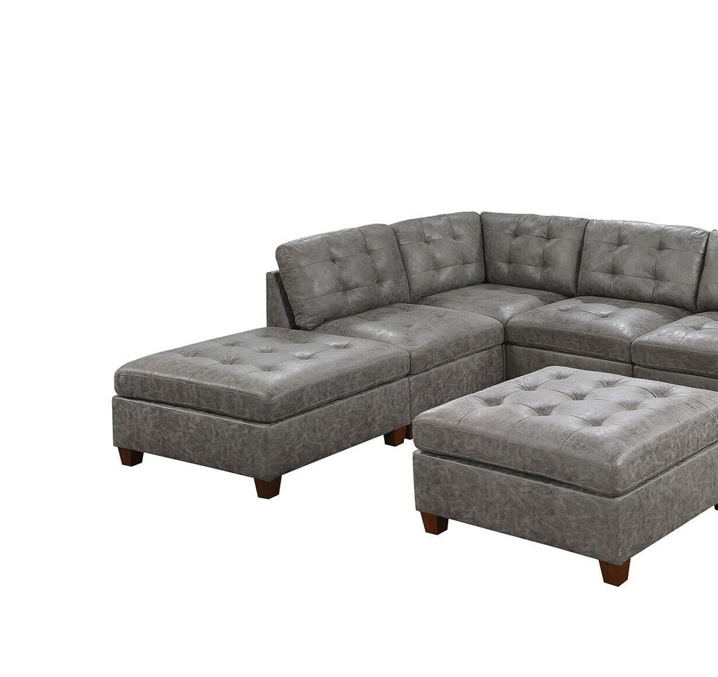 Antique Grey Leatherette 7pcs Sectional Sofa Set Z738