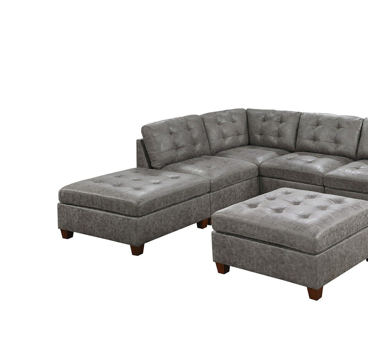 Antique Grey Leatherette 7pcs Sectional Sofa Set Z738